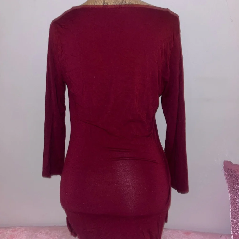 Guess Burgundy and Leather Cutout Long Sleeve Top Large